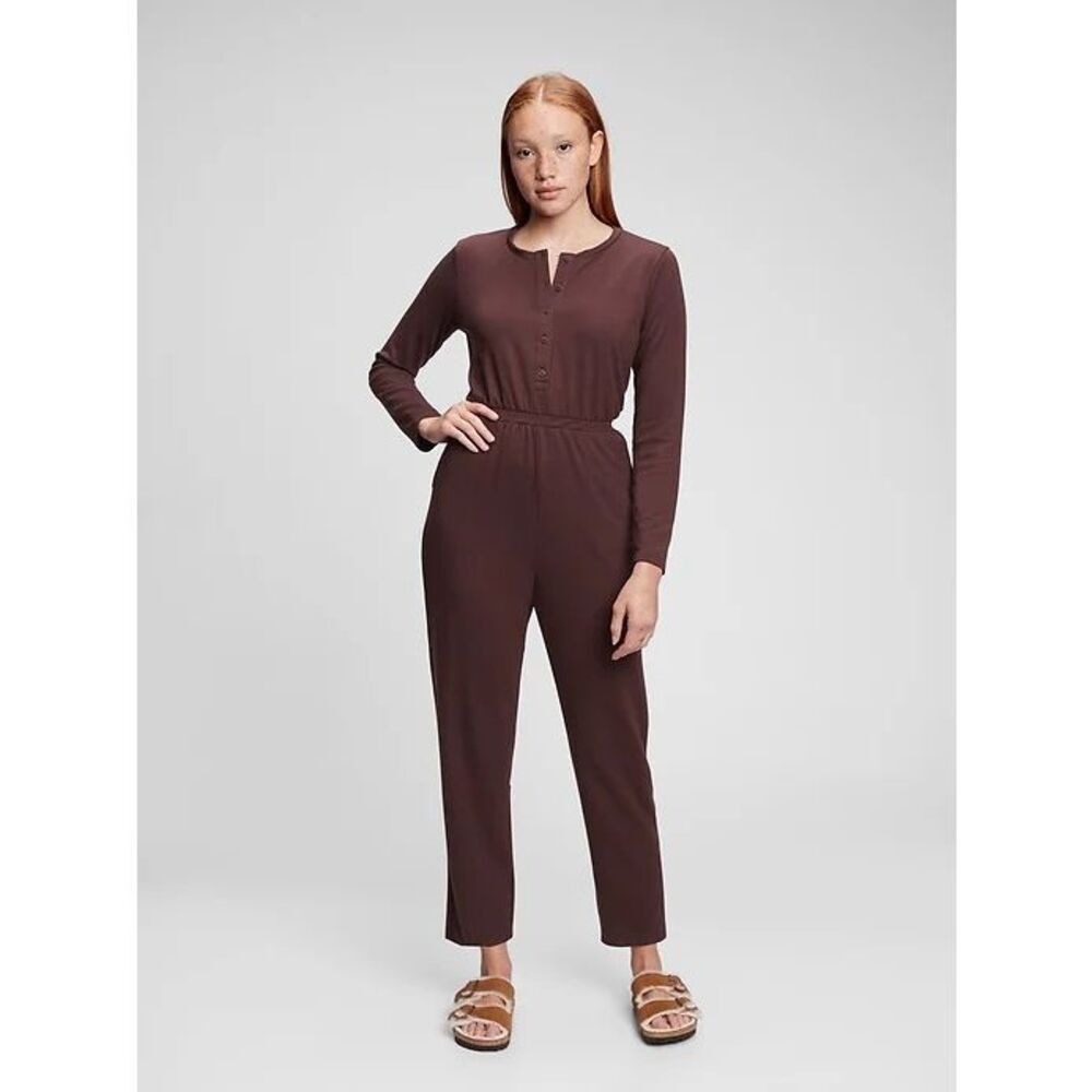 Gap Maternity‎ Drapey Jumpsuit Pockets Winter Fleece Eggplant S